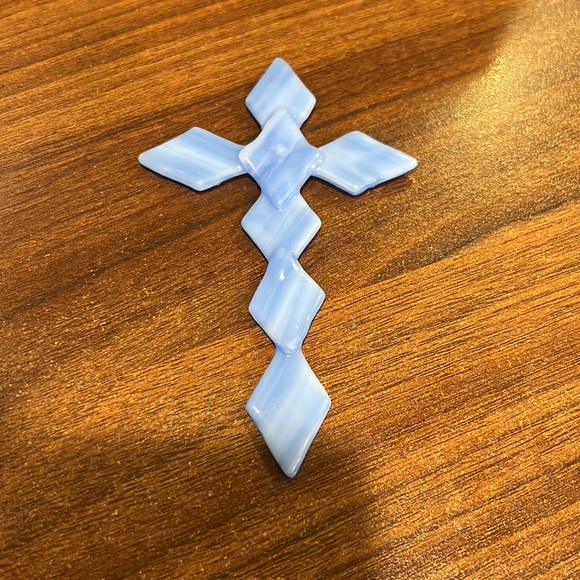 Other - Handmade Glass Cross baby blue